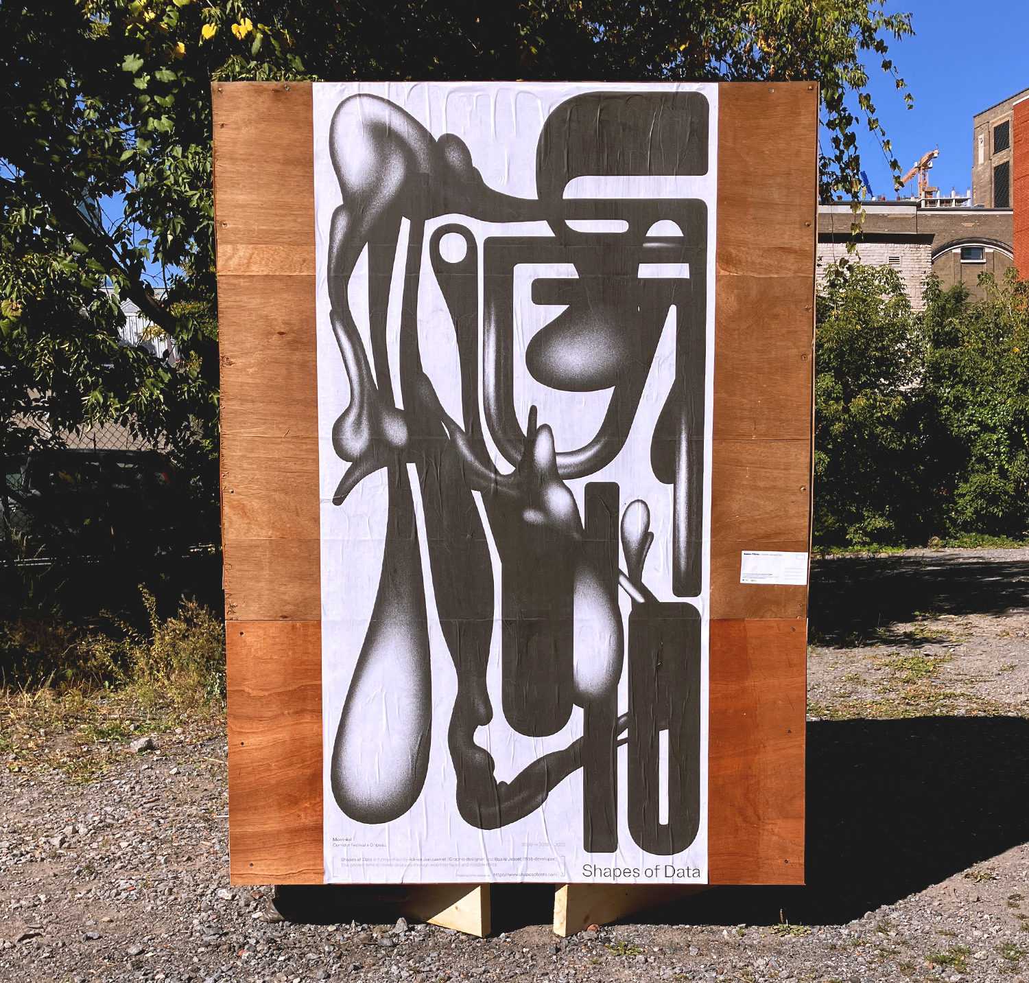 Affiche "Shapes of data" par Adrien Jacquemet exposée pendant le corridor festival à Montréal. Un collaboration avec Oripeau